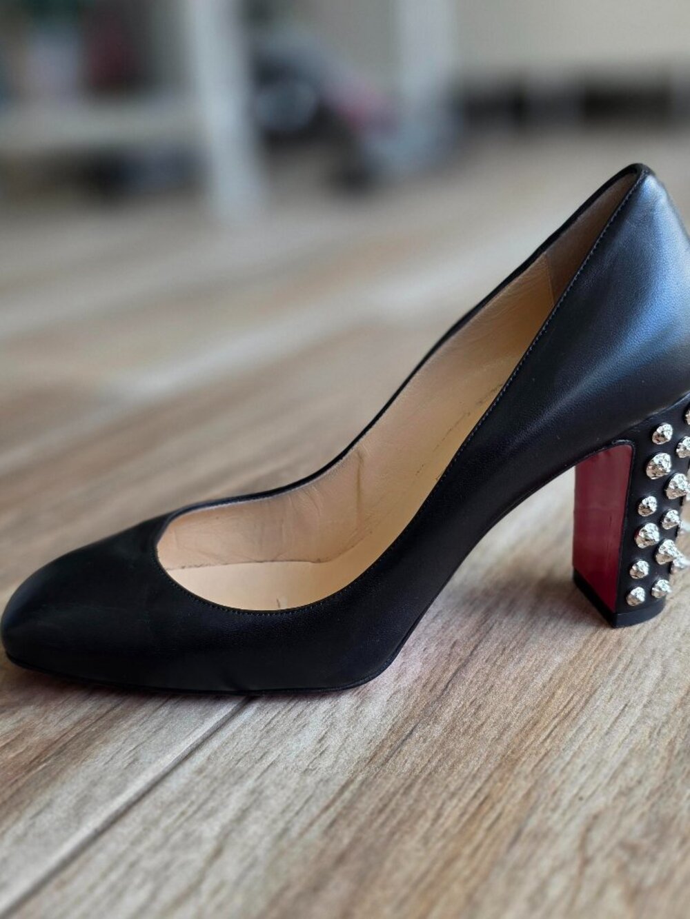 Christian Louboutin Marimalus Studded Black Leather Chunky Heels Eur. 38.5